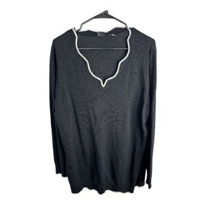 Nina Leonard Women’s Black with White Trim Wave Scallop Sweater Size 1X